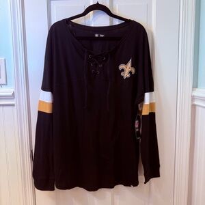 Team Apparel New Orleans Saints Black and White Relaxed Long Sleeve Top